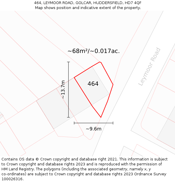 464, LEYMOOR ROAD, GOLCAR, HUDDERSFIELD, HD7 4QF: Plot and title map