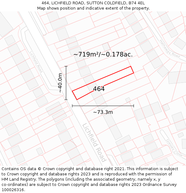 464, LICHFIELD ROAD, SUTTON COLDFIELD, B74 4EL: Plot and title map