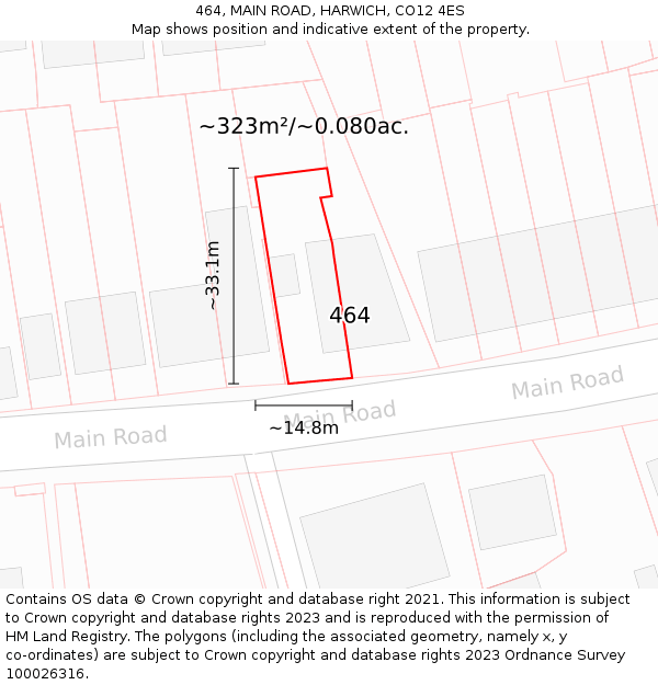 464, MAIN ROAD, HARWICH, CO12 4ES: Plot and title map