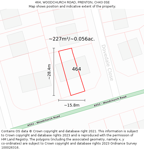 464, WOODCHURCH ROAD, PRENTON, CH43 0SE: Plot and title map