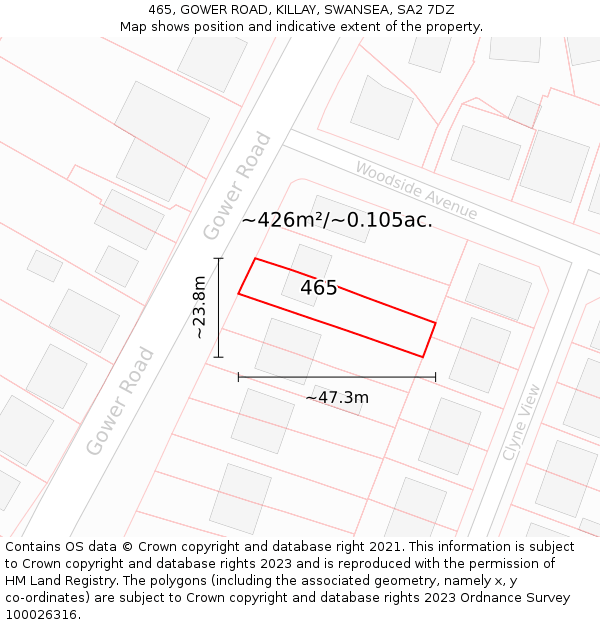 465, GOWER ROAD, KILLAY, SWANSEA, SA2 7DZ: Plot and title map
