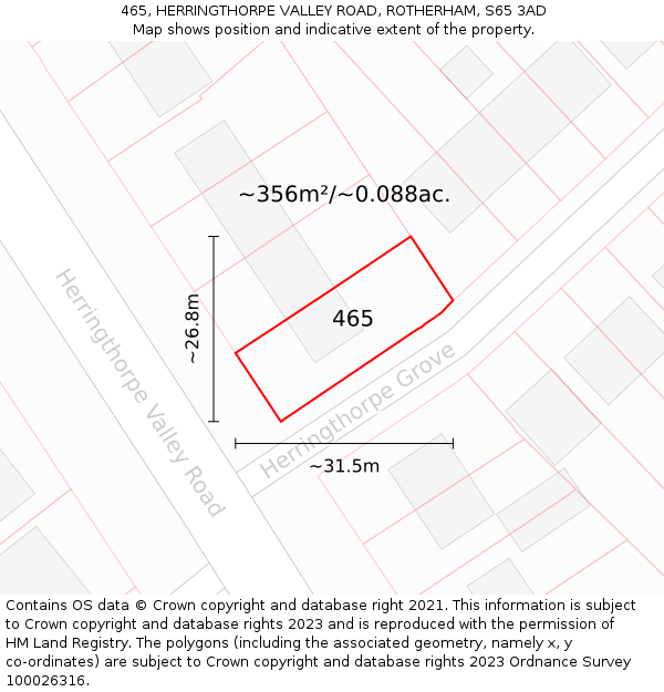 465, HERRINGTHORPE VALLEY ROAD, ROTHERHAM, S65 3AD: Plot and title map