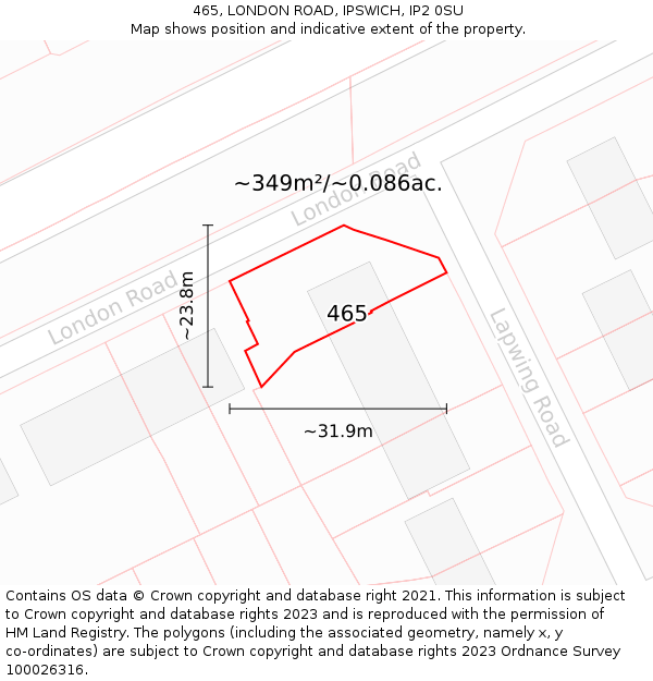 465, LONDON ROAD, IPSWICH, IP2 0SU: Plot and title map