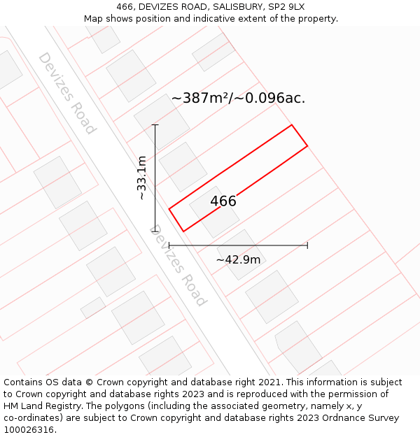466, DEVIZES ROAD, SALISBURY, SP2 9LX: Plot and title map