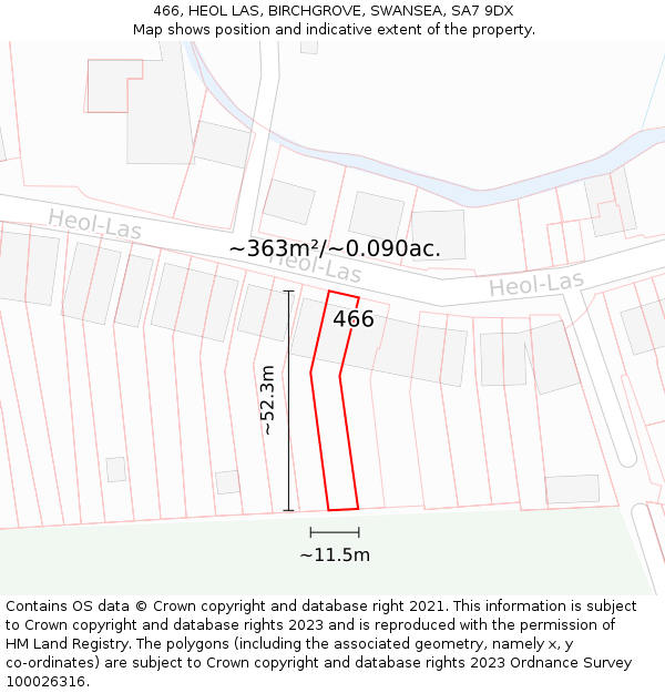 466, HEOL LAS, BIRCHGROVE, SWANSEA, SA7 9DX: Plot and title map