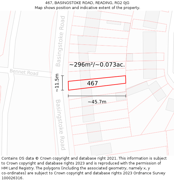 467, BASINGSTOKE ROAD, READING, RG2 0JG: Plot and title map