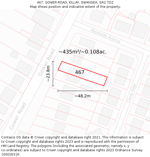 467, GOWER ROAD, KILLAY, SWANSEA, SA2 7DZ: Plot and title map