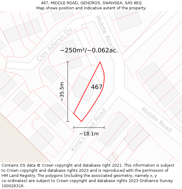 467, MIDDLE ROAD, GENDROS, SWANSEA, SA5 8EQ: Plot and title map