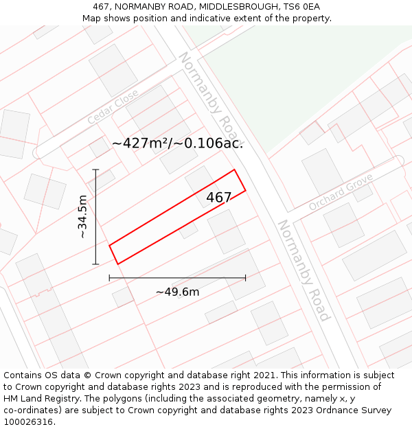 467, NORMANBY ROAD, MIDDLESBROUGH, TS6 0EA: Plot and title map