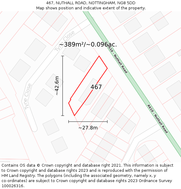467, NUTHALL ROAD, NOTTINGHAM, NG8 5DD: Plot and title map