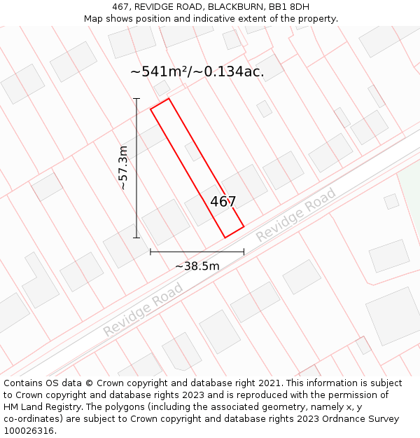 467, REVIDGE ROAD, BLACKBURN, BB1 8DH: Plot and title map