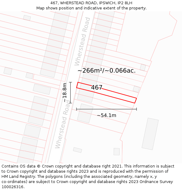 467, WHERSTEAD ROAD, IPSWICH, IP2 8LH: Plot and title map