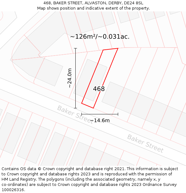 468, BAKER STREET, ALVASTON, DERBY, DE24 8SL: Plot and title map