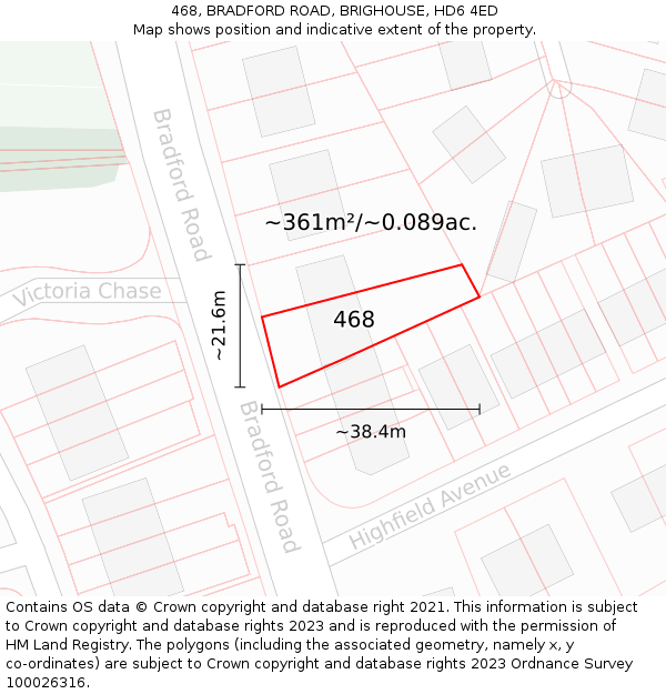 468, BRADFORD ROAD, BRIGHOUSE, HD6 4ED: Plot and title map