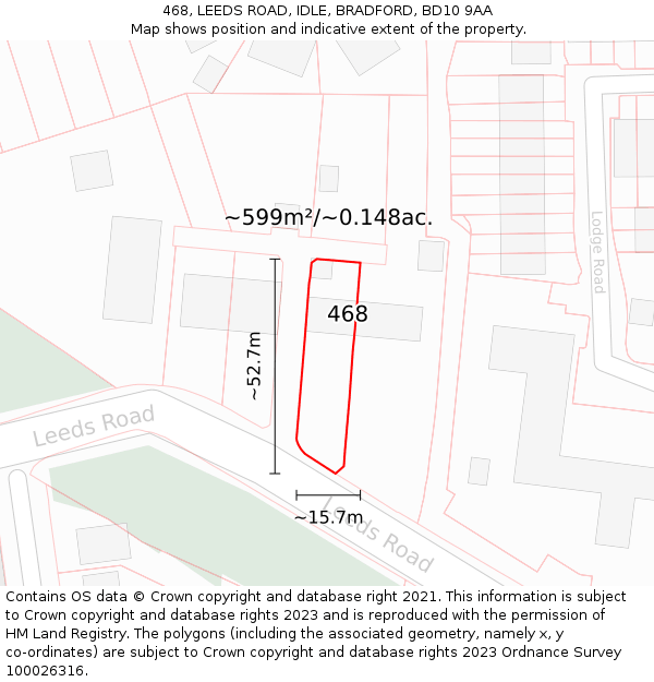 468, LEEDS ROAD, IDLE, BRADFORD, BD10 9AA: Plot and title map