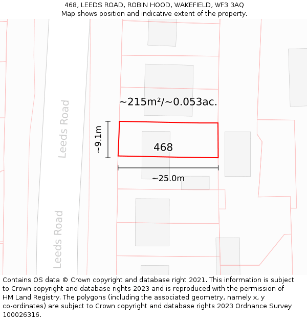 468, LEEDS ROAD, ROBIN HOOD, WAKEFIELD, WF3 3AQ: Plot and title map