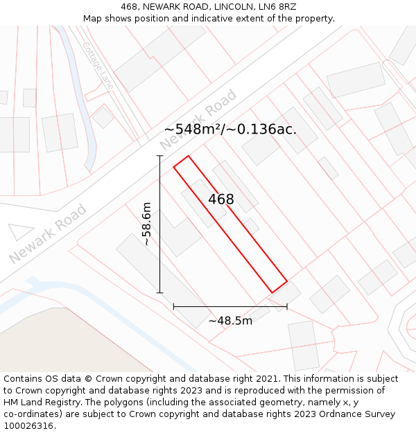 468, NEWARK ROAD, LINCOLN, LN6 8RZ: Plot and title map