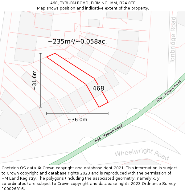 468, TYBURN ROAD, BIRMINGHAM, B24 8EE: Plot and title map