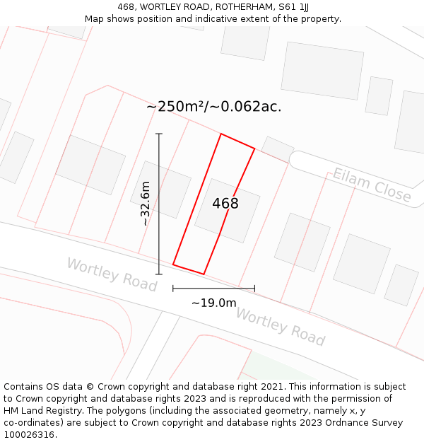 468, WORTLEY ROAD, ROTHERHAM, S61 1JJ: Plot and title map
