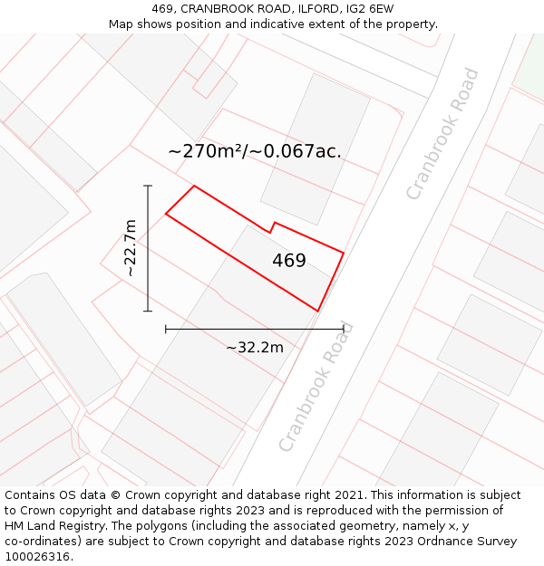 469, CRANBROOK ROAD, ILFORD, IG2 6EW: Plot and title map
