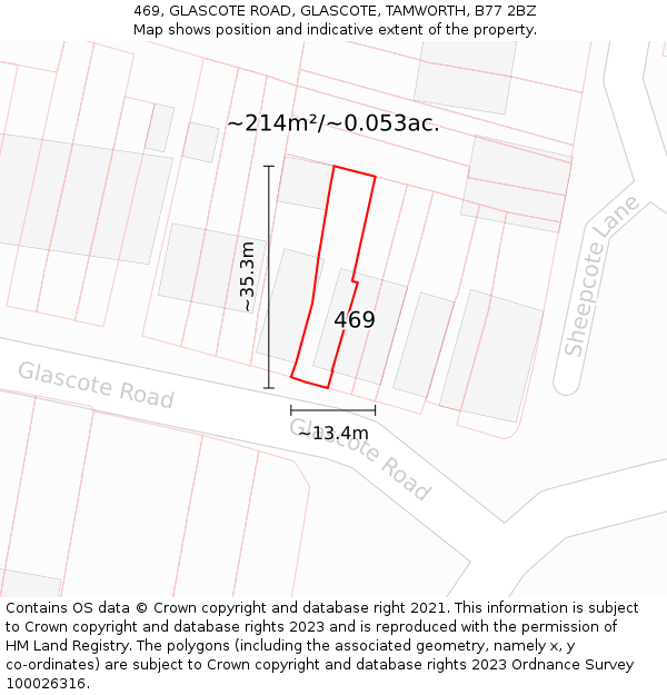 469, GLASCOTE ROAD, GLASCOTE, TAMWORTH, B77 2BZ: Plot and title map