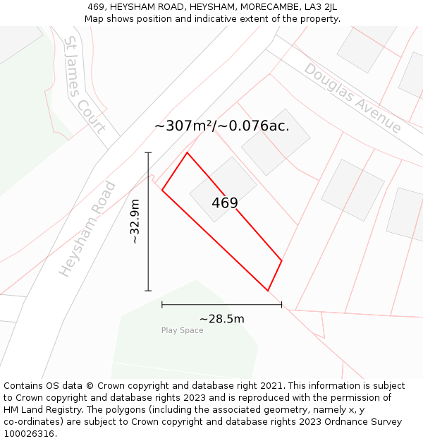469, HEYSHAM ROAD, HEYSHAM, MORECAMBE, LA3 2JL: Plot and title map