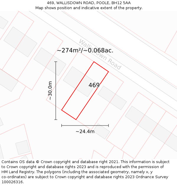 469, WALLISDOWN ROAD, POOLE, BH12 5AA: Plot and title map