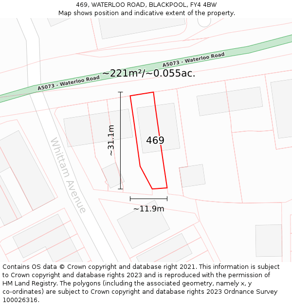469, WATERLOO ROAD, BLACKPOOL, FY4 4BW: Plot and title map