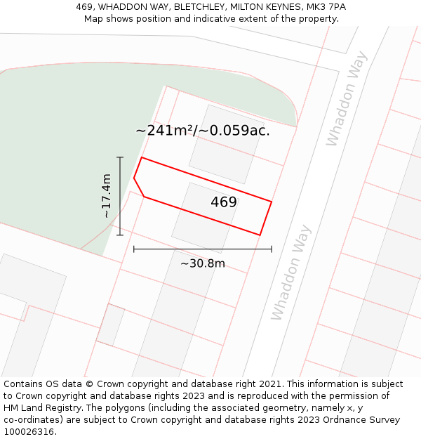 469, WHADDON WAY, BLETCHLEY, MILTON KEYNES, MK3 7PA: Plot and title map