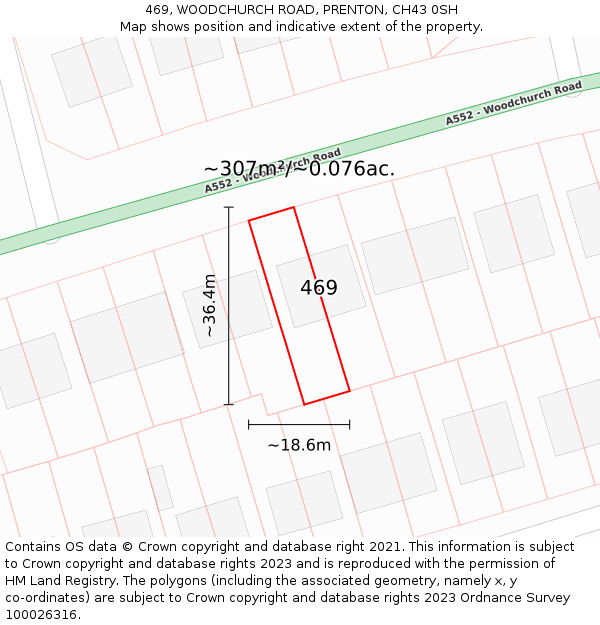 469, WOODCHURCH ROAD, PRENTON, CH43 0SH: Plot and title map