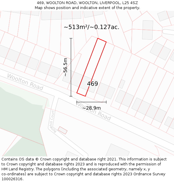 469, WOOLTON ROAD, WOOLTON, LIVERPOOL, L25 4SZ: Plot and title map