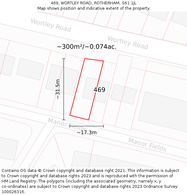 469, WORTLEY ROAD, ROTHERHAM, S61 1JL: Plot and title map