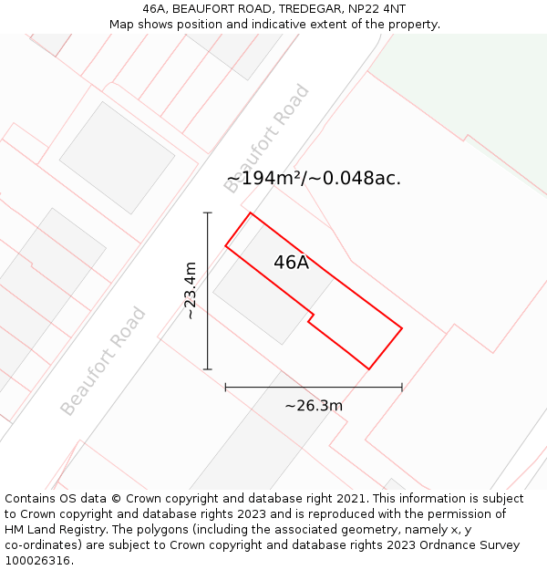 46A, BEAUFORT ROAD, TREDEGAR, NP22 4NT: Plot and title map