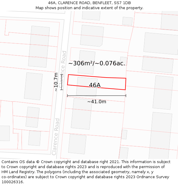 46A, CLARENCE ROAD, BENFLEET, SS7 1DB: Plot and title map