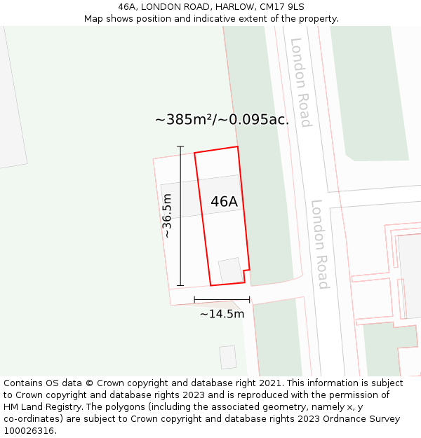 46A, LONDON ROAD, HARLOW, CM17 9LS: Plot and title map