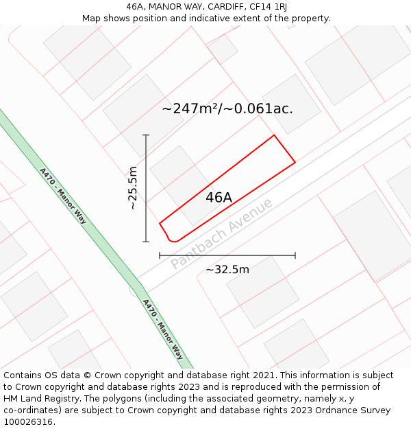 46A, MANOR WAY, CARDIFF, CF14 1RJ: Plot and title map