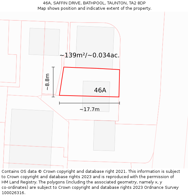 46A, SAFFIN DRIVE, BATHPOOL, TAUNTON, TA2 8DP: Plot and title map