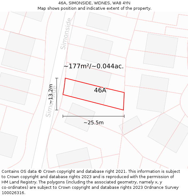 46A, SIMONSIDE, WIDNES, WA8 4YN: Plot and title map