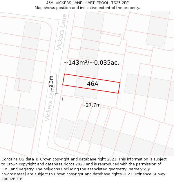 46A, VICKERS LANE, HARTLEPOOL, TS25 2BF: Plot and title map