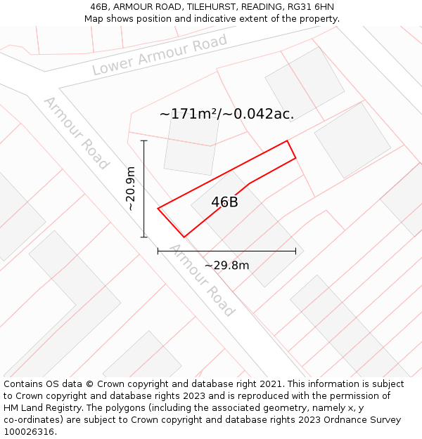 46B, ARMOUR ROAD, TILEHURST, READING, RG31 6HN: Plot and title map