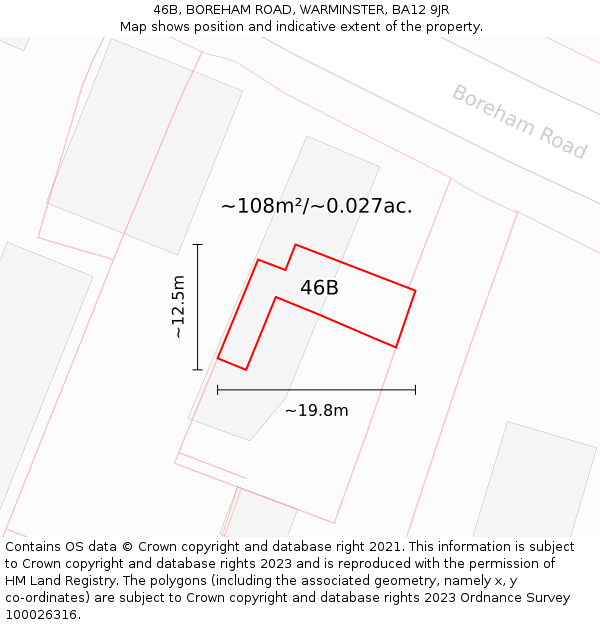46B, BOREHAM ROAD, WARMINSTER, BA12 9JR: Plot and title map
