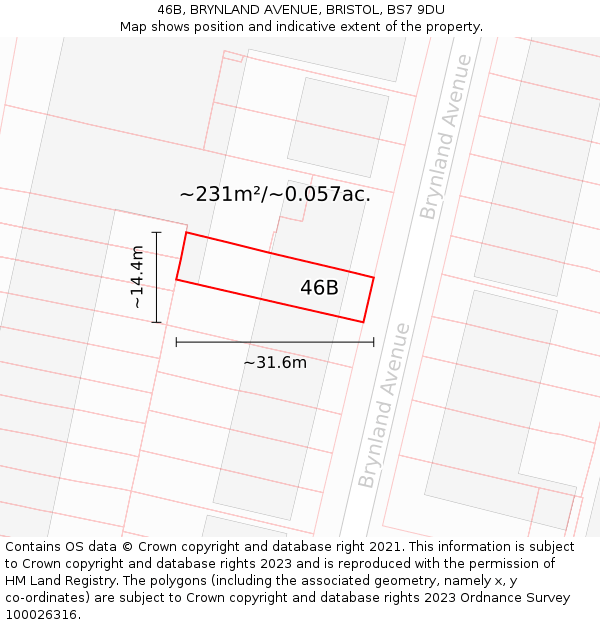 46B, BRYNLAND AVENUE, BRISTOL, BS7 9DU: Plot and title map