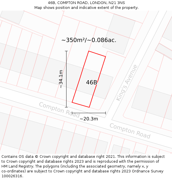 46B, COMPTON ROAD, LONDON, N21 3NS: Plot and title map