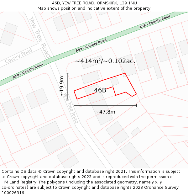 46B, YEW TREE ROAD, ORMSKIRK, L39 1NU: Plot and title map