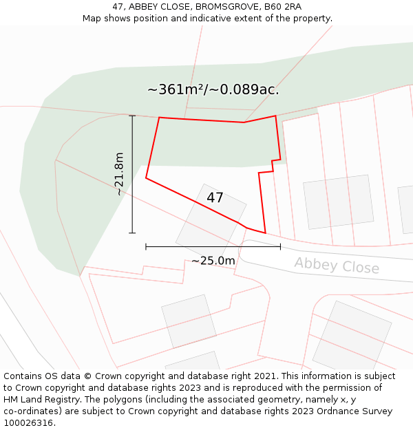 47, ABBEY CLOSE, BROMSGROVE, B60 2RA: Plot and title map