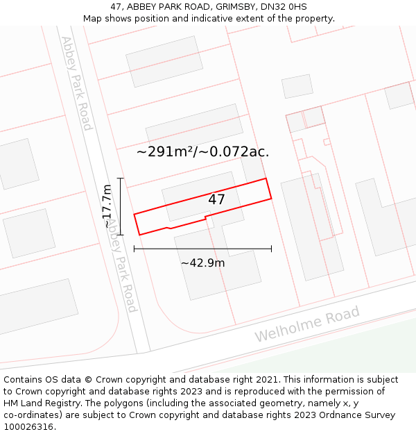 47, ABBEY PARK ROAD, GRIMSBY, DN32 0HS: Plot and title map