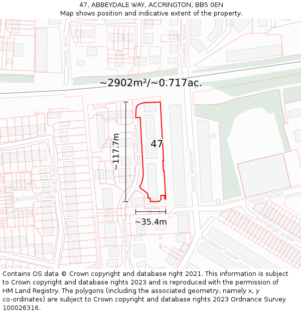 47, ABBEYDALE WAY, ACCRINGTON, BB5 0EN: Plot and title map