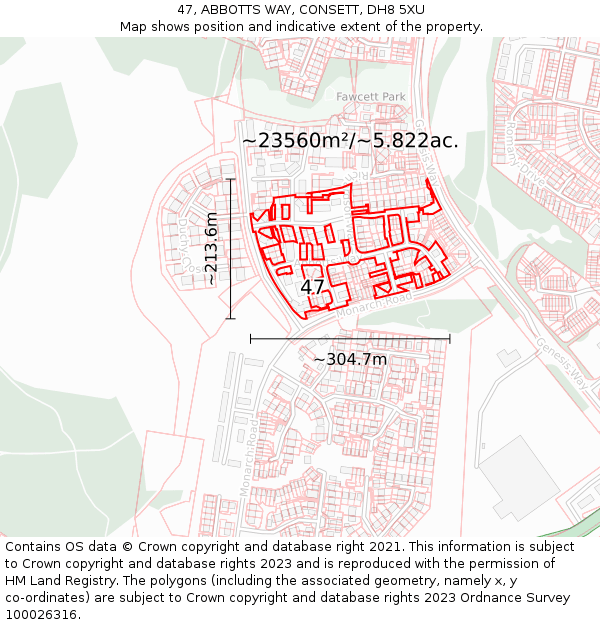 47, ABBOTTS WAY, CONSETT, DH8 5XU: Plot and title map
