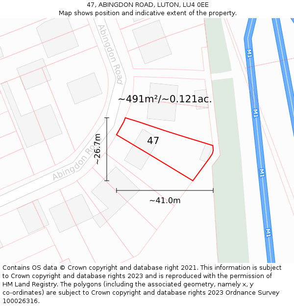 47, ABINGDON ROAD, LUTON, LU4 0EE: Plot and title map