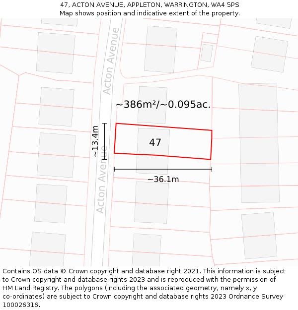47, ACTON AVENUE, APPLETON, WARRINGTON, WA4 5PS: Plot and title map